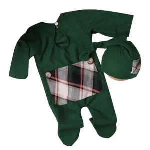 Newborn Shower Gift Photo Props Hat and Jumpsuits Outfit Christmas Green Romper - Picture 1 of 7