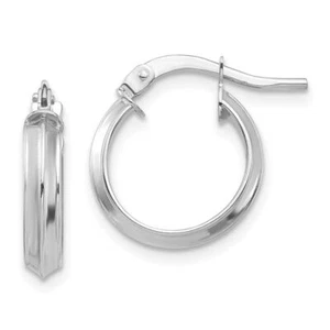 14K Solid White Gold 3mm Round Huggie Small Hoop Earrings - Picture 1 of 5