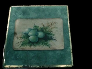 Metal "Panther Kaffee Worm & Co Hamburg 3" Trinket Box Blue Bird Egg Card On Top - Picture 1 of 9