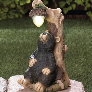 Solar Lighted Black Bear Garden Statue Woodland Country Outdoor Yard Art Decor - Picture 1 of 9