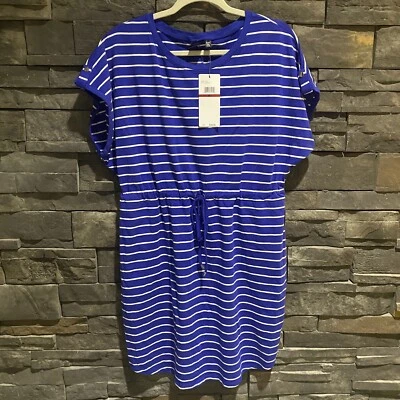 Vestido Rafaella Mujer Manga Corta Cordón Cintura XL Azul Bolsillos Comodidad Nuevo Foto 1 de 4