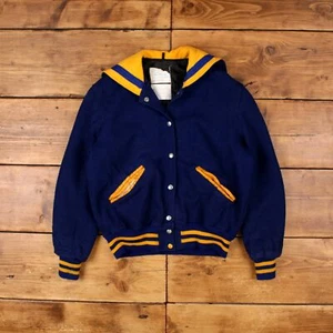 Vintage DeLong Varsity Jacket S 80s Bomber USA Made Blue Womens - Picture 1 of 8