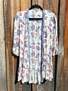 Women's MAURICE'S open Kimono Style Tunic 3/4 Slv Jacket Cream Multi floral S - Picture 1 of 7