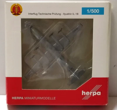 HERPA 1:500 AEREO INTERFLUG TECHNISCHE PRUFUNG ILYUSHIN IL-18  GRAUE MAUS 533331 - Immagine 1 di 2
