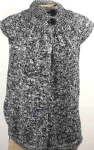 August Silk Knit Cardigan Small Black White Short Sleeve Chunky Sweater Vest - Picture 1 of 14