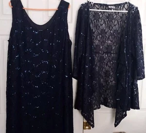 Lace Maxi Tall Jacket Dress - NAVY 26w 2 Pc Sequins Lined Dress - Picture 1 of 12