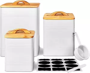 Kitchen Canisters Countertop 3 Set White Metal Sets Farmhouse Food Storage Jars - Picture 1 of 1