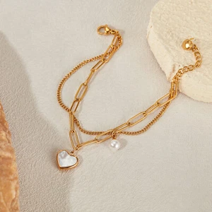 Bracciale Acciaio Inox Doppia Perla Finta Personalità Design Semplice Moda - Foto 1 di 17