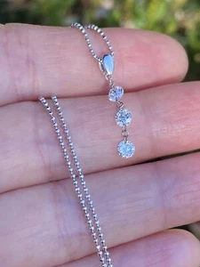18K White Gold 0.50tcw Natural Quality Diamond 3-stones Pendant Necklace - Picture 1 of 9