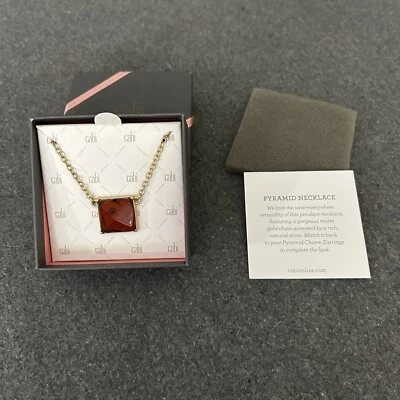 CAbi Pyramid Necklace Red Jasper Stone Pendant Gold Tone Signed 19-22 In NEW NIB - Image 1 of 4