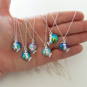 Women Fish Scale Pendant Mermaid Necklace Rainbow Chain Fashion Jewelry Random - Picture 1 of 12
