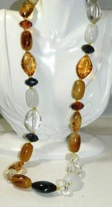 Grosso Plastica Pallina Perlina Dorato Ambra Testuggine Nero Collana Argento 1c - Foto 1 di 3