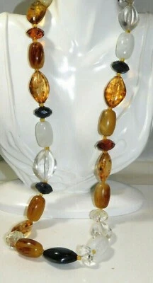 Grosso Plastica Pallina Perlina Dorato Ambra Testuggine Nero Collana Argento 1c - Immagine 1 di 3