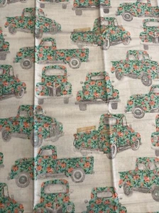 Vintage Truck Floral Flowers Aqua Teal 100% Cotton Fat Quarter 18”x22” New - Picture 1 of 2