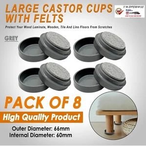 8 x large GREY FELT PADDED CASTOR CUPS Floor Chair Furniture Protectors - Picture 1 of 4