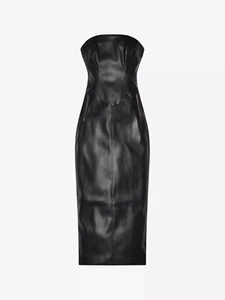 KHY By Kylie Jenner Black Faux Leather Long Midi Dress MEDIUM UK 12 US 8 BNWT - Picture 1 of 24