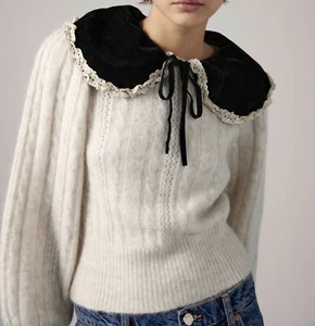 NUEVO MUJER ZARA MEZCLA LANA PUNTO SUÉTER MANGAS GLOBO ECRU S,M,L 9598/140 - Imagen 1 de 3