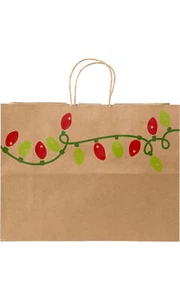SSWBasics Large Holiday Lights Paper Shopping Bags 16"x 6"x 12 1/2"- Case - Picture 1 of 1