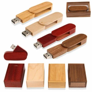 Swivel Wooden USB 3.0 Flash Drive Customized Wedding Studio Pendrive USB Box - Picture 1 of 15