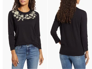 LUCKY BRAND MUJER Guirnalda Bordada Crochet Crewel Camiseta Floral S #7W84874 - Imagen 1 de 8
