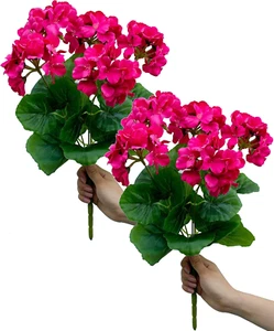 2PCS Artificial Geraniums Silk Flowers Outdoor UV Resistant Garden Plants Bush ( - Picture 1 of 13