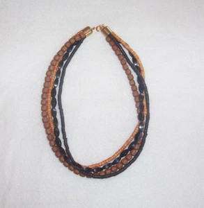 Collar de cuentas de madera vintage de 4 hebras negro lucita/bronceado y marrón 16 - Imagen 1 de 1