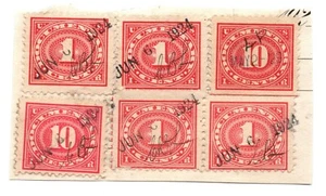 US Stamp Two 10c & Four 1c Documentary Stamps Used On Paper - Picture 1 of 1