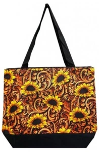 Sunflower Boho Print Canvas Shoulder Tote Bag Shopping Handbag With Coin Purse - Picture 1 of 2