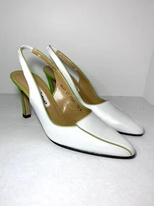 Vintage Coup D'etat Heels 7.5 B Pointed Toe White Sling-back 3” Heels Leather - Picture 1 of 9