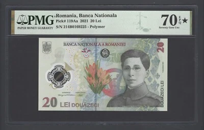 Romania 20 Lei 1-12-2021 P119Aa Uncirculated Grade 70 Star - Image 1 of 2