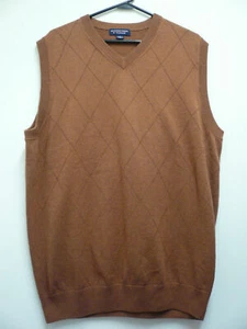 Roundtree & Yorke Mens Large V Neck Sleeveless Sweater Brown - Picture 1 of 5