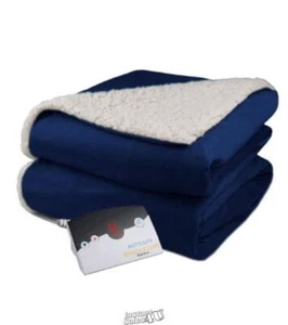 Pure Warmth Velour Sherpa Electric Heated Warming Blanket Full Navy Blue - Picture 1 of 2