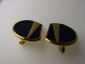 Vintage Monet Black Enamel Clip Earrings - Picture 1 of 5