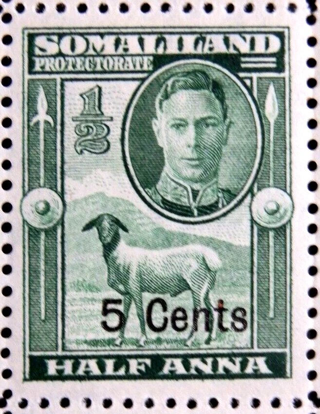 SOMALILAND PROTECTORATE 1951 SG125 KGVI 5c. ON ½a. GREEN  -  MNH - Image 1 of 1