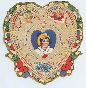 1930's ACROSS MY HEART Die-Cut Paper Lace Valentine's Day Card - Picture 1 of 4