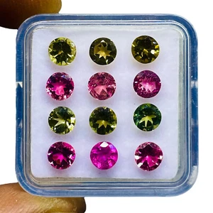 12 Pcs Natural Tourmaline 4.5mm Round Cut Multi Color Loose Untreated Gemstones - Picture 1 of 8