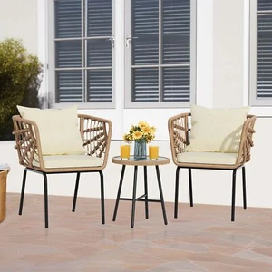 3PCS Outdoor Patio Set Outdoor Wicker Rattan Conversation Bistro Sets for Porch - Picture 1 of 9