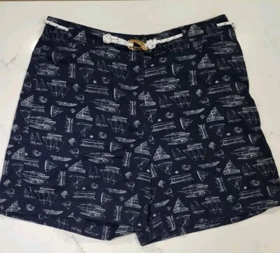 Ralph Lauren Nautical 12 Boat Novelty Print Shorts Navy Rope Belt Gold Buckle - Image 1 of 4