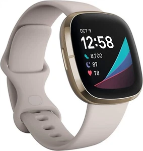 Fitbit Sense Health Fitness Smartwatch with GPS Heart Rate SpO2 ECG Lunar White - Picture 1 of 10