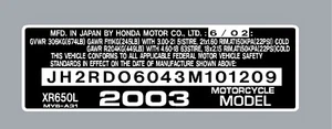 HONDA XR650 OR XL650L HEADTUBE TAG / REPRO DECAL - Bild 1 von 1