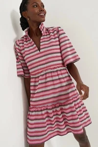 Biesen Midi Zickzack Strick Streifen Crawford Kleid Flatterärmel XXXL Neu mit Etikett - Bild 1 von 9