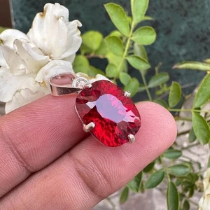 25.90 Ct GIE Certified Natural Red Ruby 925 Solid Silver Pendant Loose Gemstone - Picture 1 of 6