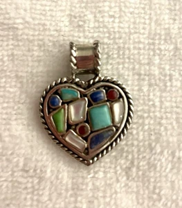 Sterling Silber Herz Anhänger mit Halbedelsteinen - Bild 1 von 4