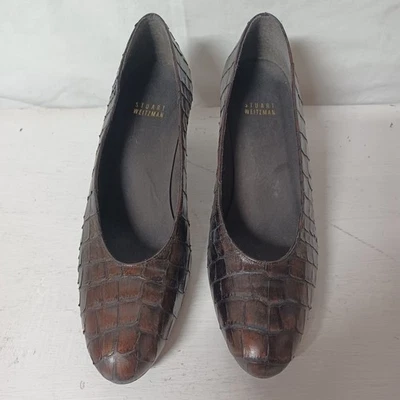 Womens Stuart Weitzman Brown Crocodile Sz 8.5 Pump Leather Shoes Spain - Image 1 of 4