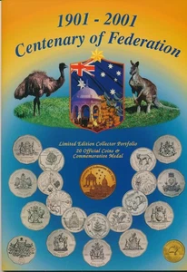 Australia: 2001 Federation Set in RARE Sherwood Folder w Gilt Silver 1oz Medal - Picture 1 of 2