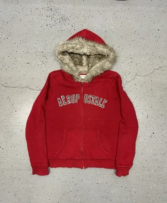 Sudadera con capucha y cremallera Y2K Aeropostale con capucha de piel sintética - roja - talla - X-grande Foto 1 de 4