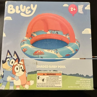 NUEVO EN CAJA Bluey (Inflables Bestway) Piscina para bebés sombreada, 2+, capacidad de agua de 7 galones, niños Foto 1 de 2