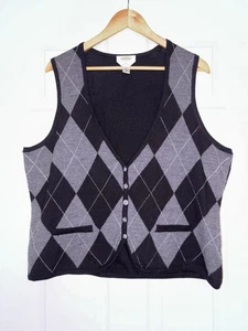 Talbots Pullover Weste 100% Merinowolle Argyle Größe 1X Knöpfe - Bild 1 von 9