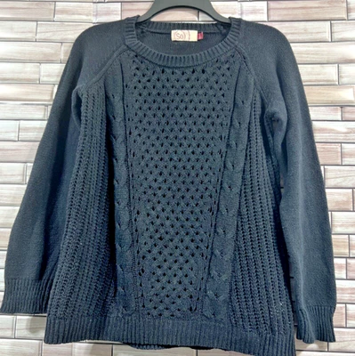 Y2K Vintage SO Mujer L Negro Suéter Tejido Cable Cuello Redondo Pullover Elástico Foto 1 de 4