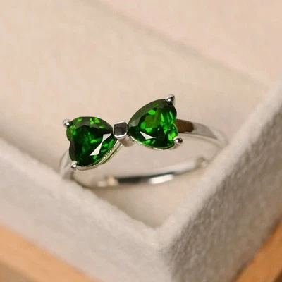 Art Deco Lab Created Diamond Emerald 14k White Gold FN Engagement & Wedding Ring - Image 1 of 3